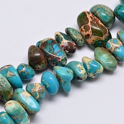 Sky Blue Natural Imperial Jasper Beads Strands, Nuggets, Dyed, Sky Blue, 8~16x4~10mm, Hole: 1mm, about 15.7 inch