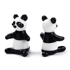 Black Handmade Lampwork Home Decorations, 3D Panda Ornaments for Gift, Black, 32~35x36x49~52mm