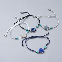 Couleur Mélangete Bracelets de perles tressées en fil de nylon ajustable, avec des liens de résine druzy, perles de rocaille en verre et 304 découvertes en acier inoxydable, couleur mixte, 1-1/8 pouces ~ 3 pouces (3.1~7.5 cm)