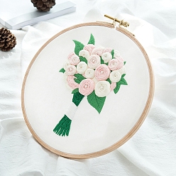 Misty Rose Flower Bouquet Pattern 3D Embroidery Starter Kits, including Embroidery Fabric & Thread, Needle, Instruction Sheet, Misty Rose, 290x290mm