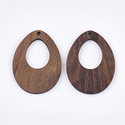 Brun Saddle Pendentifs en bois de noyer, larme, selle marron, 37.5~38x28x2.5mm, Trou: 2mm