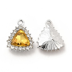 Oro Colgantes de cristal de aleación, colgante de triángulo de diamantes de imitación de cristal, Platino, oro, 18.5x15.5x5.5 mm, agujero: 2.2 mm