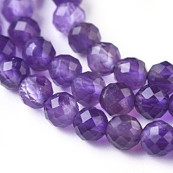 Amethyst Natural Amethyst Beads Strands, Faceted, Round, 3.5~4mm, Hole: 0.9mm, about 100~101pcs/strand, 15.1 inch~15.3 inch(38.5~39cm)