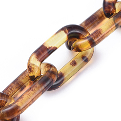 Verge D'or Chaînes de câble en acrylique à la main, ovale, motif imprimé léopard, pour la fabrication de bijoux, verge d'or, lien: 20.5x11x3 mm, 39.37 pouce (1 m)/brin