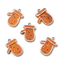 Sandy Brown Opaque Resin Pendants, with Platinum Tone Iron Loops, Imitation Gingerbread, Christmas Theme, Gloves, Sandy Brown, 28x21x4mm, Hole: 2mm