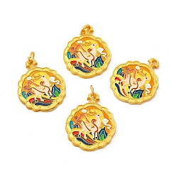 Colorful Alloy Pendants, with Double-Sided Enamel and Jump Ring, Flower with Deer Charm, Colorful, 32x26x2.5mm, Hole: 5mm