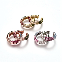 Mixed Color Brass Micro Pave Cubic Zirconia Cuff Earrings, Ring, Colorful, Mixed Color, 15x14.5x4.5mm