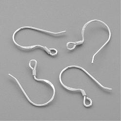Silver Sterling Silver Earring Hooks, Silver, 14~16x14~15mm, Hole: 1.5mm, 21 Gauge, Pin: 0.7mm