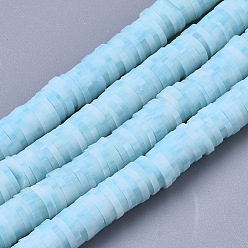 Light Sky Blue Handmade Polymer Clay Bead Strands, Heishi Beads, for DIY Jewelry Crafts Supplies, Disc/Flat Round, Light Sky Blue, 6x0.5~1mm, Hole: 2mm, about 320~450pcs/strand, 15.35 inch~16.92 inch(39~43cm)