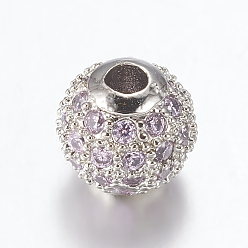 Prune Micro en laiton pavent des perles cubes de zircone, ronde, platine, prune, 8mm, Trou: 1.5mm