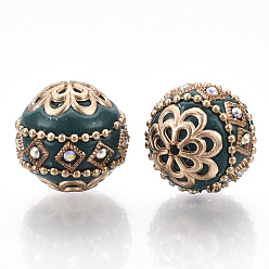 Bleu Vert Perles Indonésiennes manuelles, avec les accessoires en métal, ronde, or et de lumière, sarcelle, 19.5x19mm, Trou: 1mm