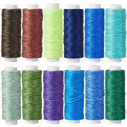 Mixed Color 12Rolls 12 Colors Waxed Polyester Cord, Flat, Mixed Color, 0.8mm, about 32.8 yards(30m)/roll, 1roll/color