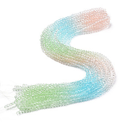 PeachPuff Transparent Glass Beads Strands, Segmented Multi-color Beads, Faceted(32 Facets), Round, PeachPuff, 4~4.5mm, Hole: 1mm, about 90~95pcs/strand, 13.98''(35.5cm)