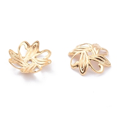 Real 18K Gold Plated Brass Bead Cap, Long-Lasting Plated, Flower, Multi-Petal, Real 18K Gold Plated, 10x9.5x2mm, Hole: 1mm