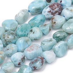 Larimar Natural Larimar Beads Strands, Nuggets, Tumbled Stone, 8~10x8~9x5.5~6mm, Hole: 0.5mm, about 43pcs/strand, 15.55 inch(39.5cm)