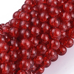 Rouge Peint à la bombe verre craquelé perles brins, ronde, rouge, 8mm, Trou: 1.3~1.6mm, Environ 100 pcs/chapelet, 31.4 pouce