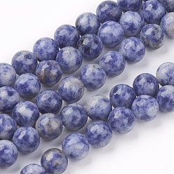 Jaspe Avec Point Bleu Brins de perles de jaspe de tache bleue naturelle, ronde, 6mm, Trou: 1mm, Environ 61~65 pcs/chapelet, 15 pouce