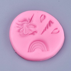 Deep Pink Food Grade Silicone Molds, Fondant Molds, For DIY Cake Decoration, Chocolate, Candy, UV Resin & Epoxy Resin Jewelry Making, Unicorn and Rainbow, Deep Pink, 61x64x8mm