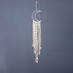 Lune Style bohème cordon de coton macramé tissé tenture murale, avec des pendentifs en résine, pour la décoration de pépinière et de maison, lune, 60~90mm