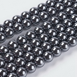Black Non-Magnetic Synthetic Hematite Beads, AA Grade Round Beads, Black, 10mm, Hole:1mm, about 43pcs/strand