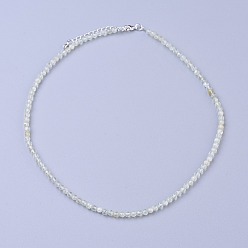 Prehnite Préhnite naturelle colliers de perles, avec fermoirs mousquetons en laiton  , perles rondes à facettes, 16.5 pouces ~ 16.7 pouces (42~42.5 cm) x3~3.5 mm