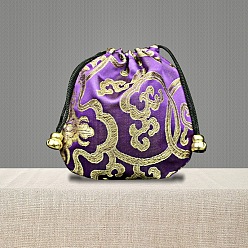 Темно-Фиолетовый Парчовые подарочные пакеты с завязками в китайском стиле, Мешочки для хранения ювелирных изделий с вышивкой для упаковки конфет на свадьбу, прямоугольные, темно-фиолетовый, 10x10 см