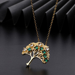 Tree Hollow Colorful Zircon Heart-shaped Tree of Life Necklace Pendant - European and American Style