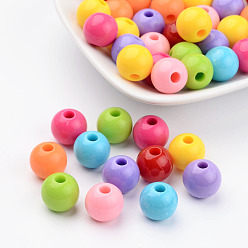 Mixed Color Opaque Acrylic Beads, Round, Mixed Color, 14mm, Hole: 3mm, about 310pcs/500g