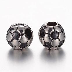 Stainless Steel Color 304 Stainless Steel European Beads, FootBall/Soccer Ball, Stainless Steel Color, 12.5x12mm, Hole: 5mm