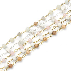Couleur Mélangete Faits à la main des chaînes de pierres précieuses perles, avec les accessoires en laiton, non soudée, formes mixtes, couleur mixte, perles: 4.5~8 mm, environ 3.28 pieds (1 m)/fil