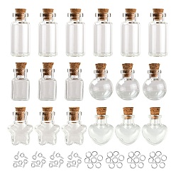 Clear 10Pcs Round Glass Bottle, with Cork Plug, Jump Rings and Iron Screw Eye Pin, for DIY Wishing Bottle, Clear, 2x2.45cm, Hole: 5.5mm, Capacity: 2.5ml(0.08fl. oz), 5 style, 2pcs/style