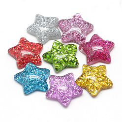 Mixed Color Resin Cabochons, with Glitter Powder, Star, Mixed Color, 16x16.5~17x5~6mm