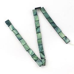 Dark Green Natural Sea Shell Beads Strands, Rectangle, Dark Green, 15.5x9.5~10x3mm, Hole: 1.5mm, about 26pcs/strand, 15.3 inch
