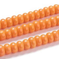 Orange K9 Glass Beads Strands, Imitation Jade Glass Beads, Rondelle, Orange, 8~8.5x4.5~5mm, Hole: 1.4mm, about 84pcs/Strand, 15.87 inch(40.3cm)