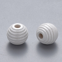 Creamy White Painted Natural Wood Beehive Beads, Round, Creamy White, 12x11mm, Hole: 3.5mm