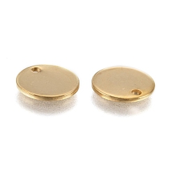 Golden Ion Plating(IP) 304 Stainless Steel Charms, Blank Stamping Tag, Flat Round, Golden, 8.5x0.7mm, Hole: 1mm
