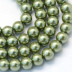 Olive Drab Baking Painted Pearlized Glass Pearl Round Bead Strands, Olive Drab, 4~5mm, Hole: 1mm, about 210pcs/strand, 31.4 inch