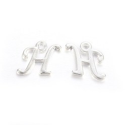 Letter H Silver Color Plated Alloy Letter Pendants, Rack Plating, Cadmium Free & Lead Free, Letter.H, 12x12x2mm, Hole: 1.5mm
