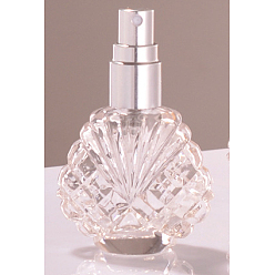 Argent Flacon pulvérisateur de parfum en verre vide en forme de coquille, avec couvercle en aluminium, atomiseur à brume fine, argenterie, 7.1x4.7 cm, capacité: 15 ml (0.51 fl. oz)