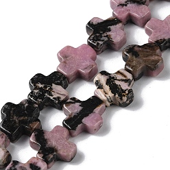Rhodonite Rhodonite naturelles brins de perles, croix, 13~13.5x12.5~13.5x4~5mm, Trou: 1mm, Environ 18 pcs/chapelet, 9.21'' (23.4 cm)