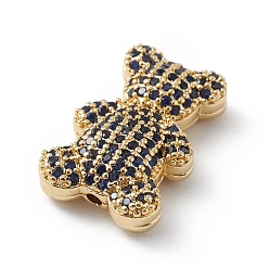Dark Blue Real 18K Gold Plated Rack Plating Brass Micro Pave Cubic Zirconia Beads, Long-Lasting Plated, Cadmium Free & Lead Free, Bear, Dark Blue, 20.5x13x6mm, Hole: 1.6mm