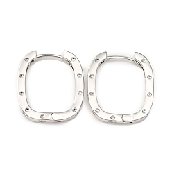 Platinum Brass Oval with Polka Dot Hoop Earrings for Woman, Platinum, 23x20x2.5mm, Pin: 1mm
