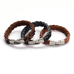 Mixed Color Stylish Braided Leather Cord Bracelets, with Alloy Snap Lock Clasps, Mixed Color, 200x13mm