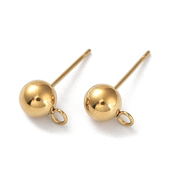 Real 18K Gold Plated Ion Plating(IP) 304 Stainless Steel Stud Earring Findings, with Open Loop, Round, Real 18K Gold Plated, 18x6mm, Hole: 1.8mm, Pin: 0.7mm