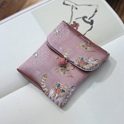 Old Rose Chinese Style Satin Jewelry Packing Pouches, Gift Bags, Rectangle, Old Rose, 11x10cm