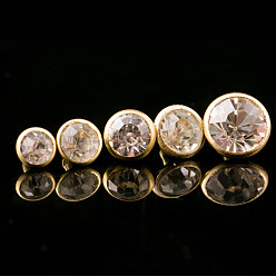 Oro Remaches de diamantes de imitación de cristal de latón, con 304 cubierta de acero inoxidable, para monedero bolso zapatos artesanía en cuero ropa cinturón, rondo, dorado, 9.5 mm