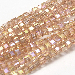 Sandy Brown Faceted Cube Full Rainbow Plated Transparent Electroplate Glass Beads Strands, Sandy Brown, 2.5x2.5x2.5mm, Hole: 0.8mm, about 185pcs/strand, 15.7 inch