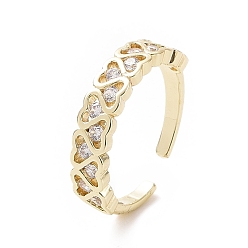 Oro Anillo de puño abierto con corazón de circonita cúbica transparente, joyas de latón para mujer, dorado, diámetro interior: 17.6 mm