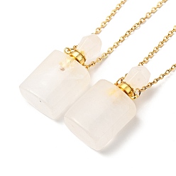 Quartz Crystal Openable Natural Quartz Crystal Perfume Bottle Pendant Necklaces for Women, 304 Stainless Steel Cable Chain Necklaces, Golden, 18.74 inch(47.6cm)