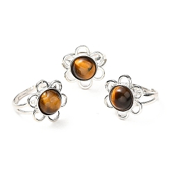 Tiger Eye Natural Tiger Eye Adjustable Rings, Platinum Tone Flower Brass Rings for Women, Cadmium Free & Lead Free, US Size 7 3/4(17.9mm), 3~7mm